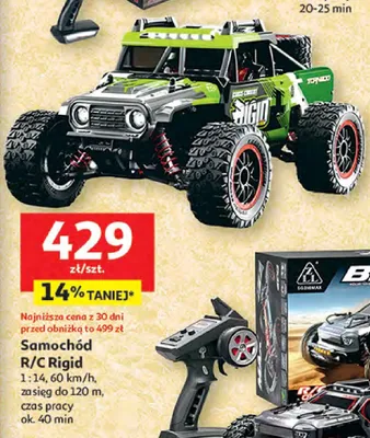 Samochód R/C Rigid 1:14, 60 km/h, zasięg do 120 m, czas pracy ok. 40 min promocja w Auchan