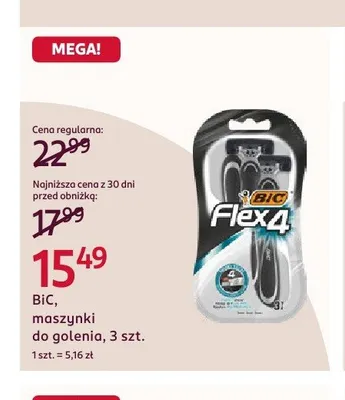 Maszynki do golenia BIC Flex 4 3-pak promocja w Rossmann