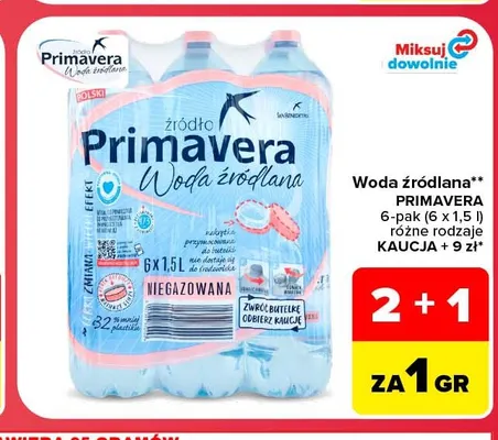 Woda źródlana niegazowana Primavera 6-pak 1,5 l promocja w Carrefour