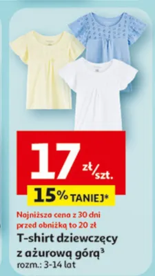 T-shirt dziewczęcy z ażurową górą, rozm. 3-14 lat promocja w Auchan
