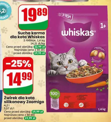 Sucha karma dla kota Whiskas z kurczakiem promocja w Dino