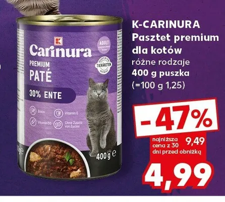 Pasztet premium dla kotów K-Carinura Paté z kaczką promocja w Kaufland