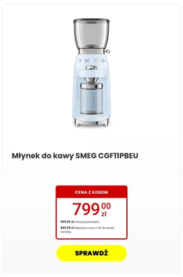 Młynek do kawy SMEG CGF11PBEU promocja w Media Expert