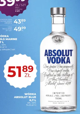 Wódka Absolut Blue 40% promocja w Duży Ben