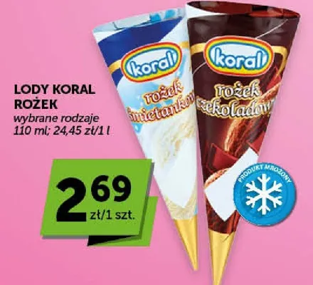 Lody Koral Rożek śmietankowy promocja w Groszek