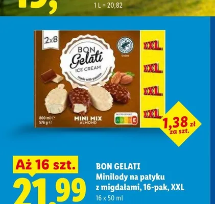 Minilody na patyku z migdałami BON GELATI 16-pak XXL promocja w Lidl