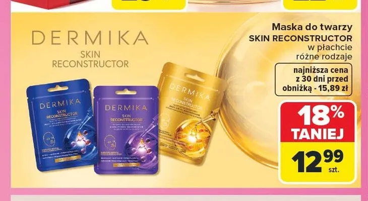 Maska do twarzy Dermika Skin Reconstructor złota promocja w Carrefour