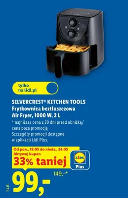 Frytkownica beztłuszczowa SILVERCREST KITCHEN TOOLS Air Fryer 1000W 2l promocja w Lidl