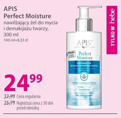 Nawilżający żel do mycia i demakijażu twarzy APIS Perfect Moisture promocja w Hebe