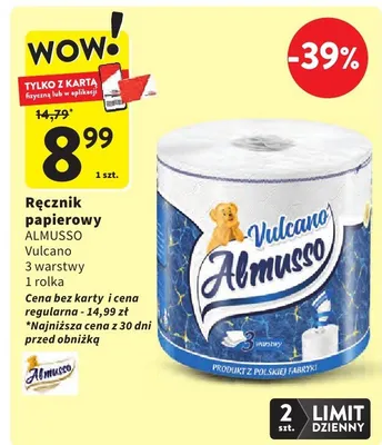 Ręcznik papierowy Vulcano 3 warstwy 1 rolka promocja w Intermarche