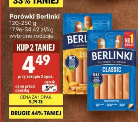Parówki Berlinki Classic promocja w Delikatesy Centrum