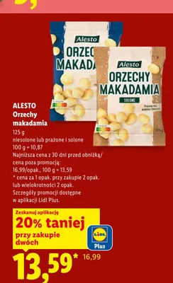 Orzechy makadamia niesolone Alesto promocja w Lidl