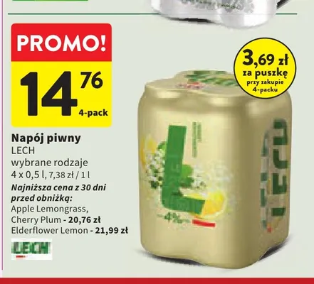 Napój piwny Lech Apple Lemongrass 4-pak promocja w Intermarche
