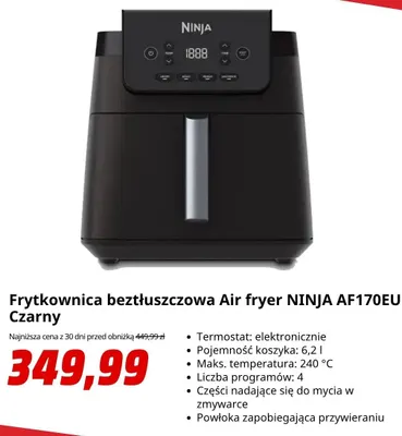 Frytkownica beztłuszczowa Ninja AF170EU czarny promocja w Media Markt
