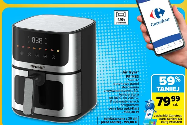 Air fryer Prime3 SAF32 4,55 l promocja w Carrefour Market