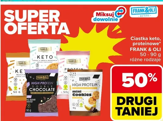 Ciastka keto, proteinowe Frank & Oli różne rodzaje promocja w Carrefour Market