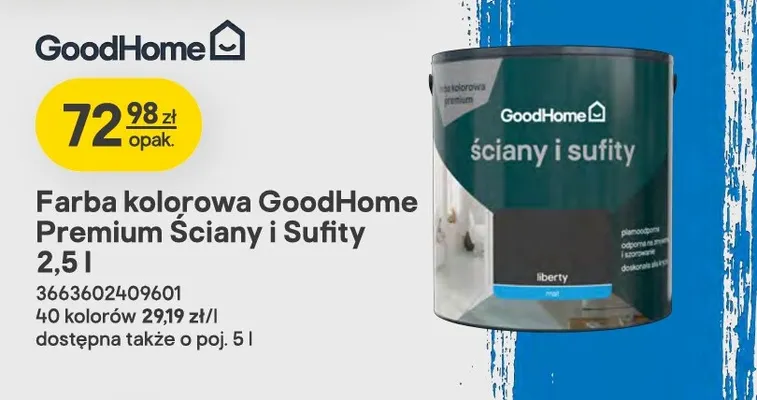 Farba kolorowa GoodHome Premium Ściany i Sufity promocja w Castorama