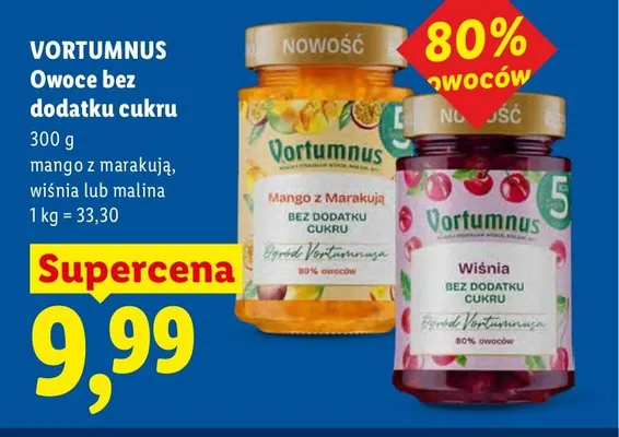 Owoce bez dodatku cukru malina Vortumnus promocja w Lidl