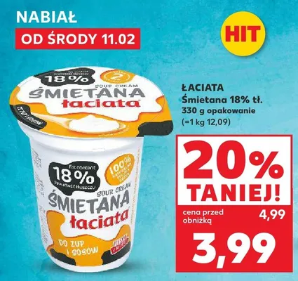 Śmietana 18% tł. promocja w Kaufland