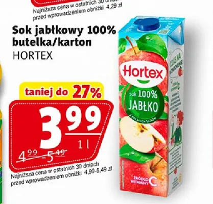 Sok jabłkowy Hortex 100% promocja w Prim Market