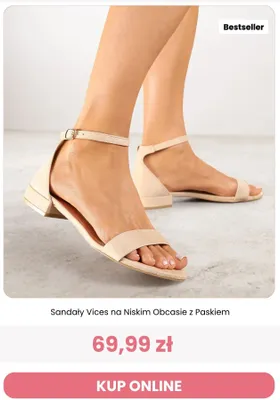 Sandały Vices na Niskim Obcasie z Paskiem promocja w Renee