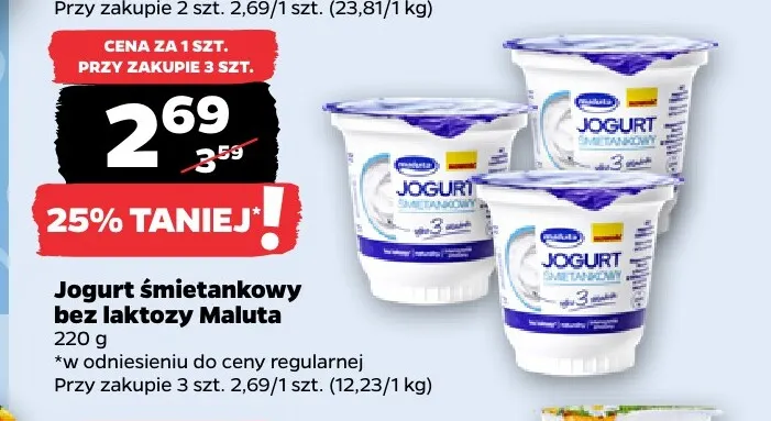 Jogurt śmietankowy bez laktozy Maluta promocja w Netto