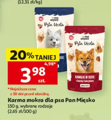 Karma mokra dla psa Pan Mięsko Psia Uczta kawałki w sosie z kaczką i kurczakiem promocja w Auchan