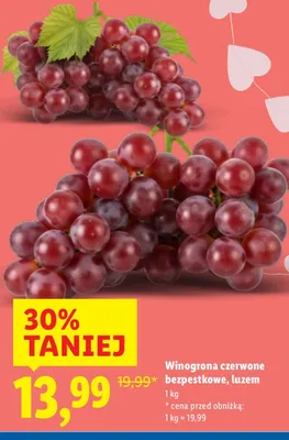 Winogrona czerwone bezpestkowe, luzem promocja w Lidl