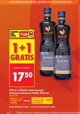 Oliwa z oliwek z pierwszego tłoczenia Reserva Gallo promocja w Biedronka