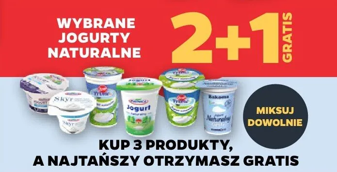 Wybrane jogurty naturalne 2+1 GRATIS promocja w Netto