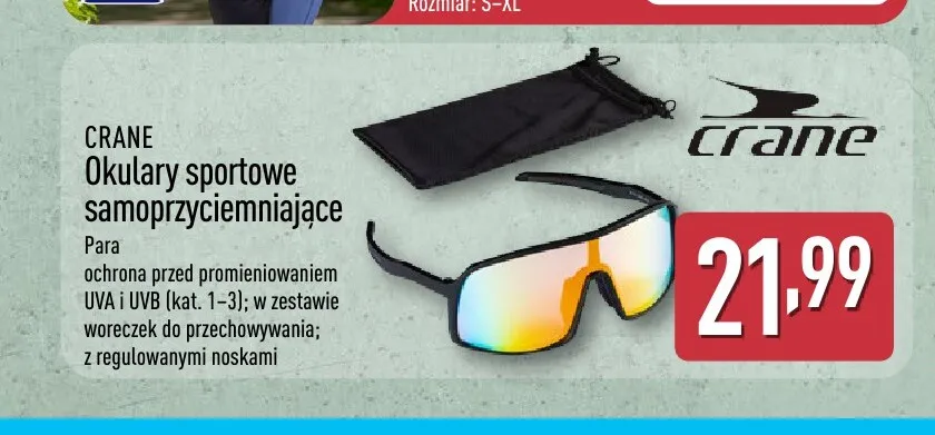 Okulary sportowe samoprzyciemniające Crane promocja w Aldi