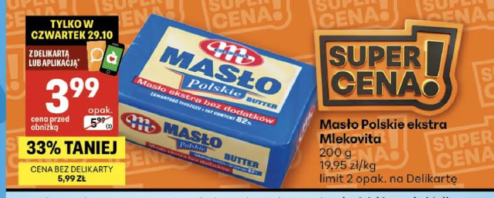 Masło Polskie ekstra Mlekovita promocja w Delikatesy Centrum