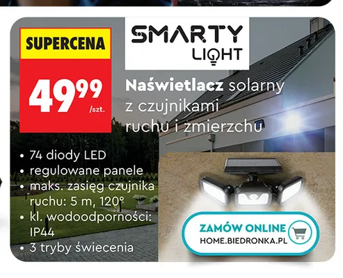Naświetlacz solarny z czujnikami ruchu i zmierzchu Smarty Light promocja w Biedronka