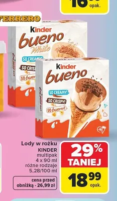 Lody w rożku Kinder Bueno 4-pak promocja w Carrefour Market