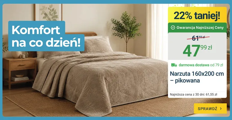 Narzuta pikowana 160x200 cm promocja w ERLI