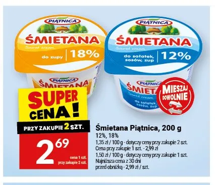 Śmietana 12% Piątnica promocja w Twój Market