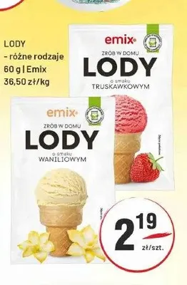 Lody w proszku Emix o smaku truskawkowym promocja w Sedal