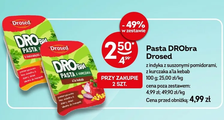 Pasta DRObra z indyka z suszonymi pomidorami, z kurczaka a'la kebab promocja w Żabka