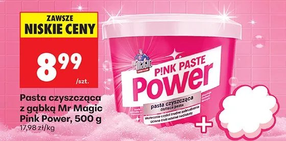 Pasta czyszcząca z gąbką Mr Magic Pink Power promocja w Biedronka