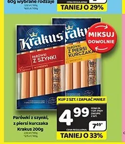 Parówki z piersi kurczaka Krakus 200g promocja w Delfin