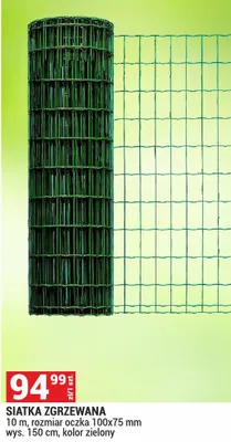 Siatka zgrzewana 10 m, rozmiar oczka 100x75 mm, wys. 150 cm, kolor zielony promocja w Merkury Market