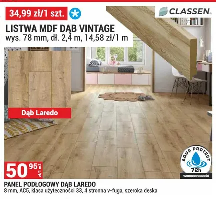 Listwa MDF Dąb Vintage wys. 78mm, dł. 2,4m promocja w Merkury Market