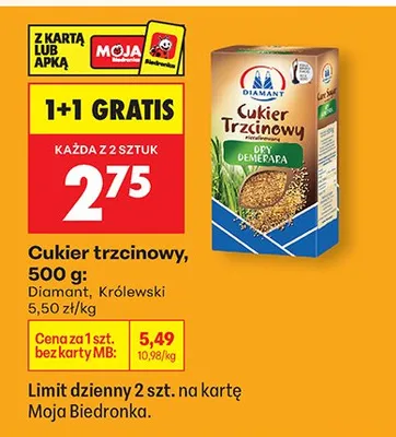 Cukier trzcinowy 500 g 1+1 GRATIS promocja w Biedronka