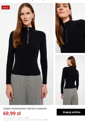 Czarny dopasowany sweter z zamkiem Greenpoint promocja w Greenpoint