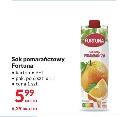 Sok pomarańczowy Fortuna promocja w Makro
