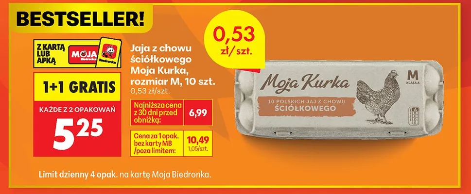 Jaja z chowu ściółkowego Moja Kurka rozmiar M promocja w Biedronka