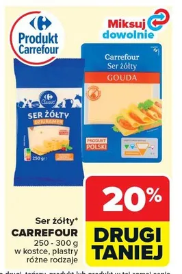 Ser żółty w kostce, plastry różne rodzaje promocja w Carrefour