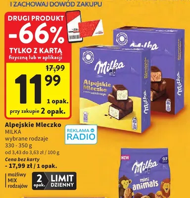 Alpejskie Mleczko Milka czekoladowe promocja w Intermarche