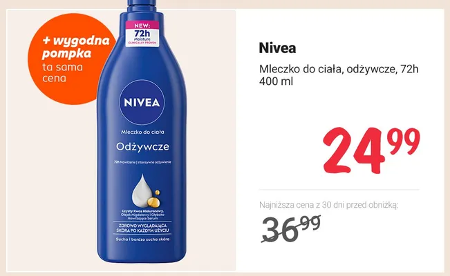 Mleczko do ciała Nivea odżywcze 72h promocja w Rossmann