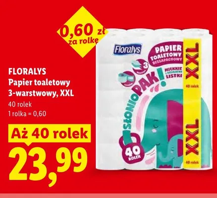 Papier toaletowy 3-warstwowy XXL Floralys promocja w Lidl